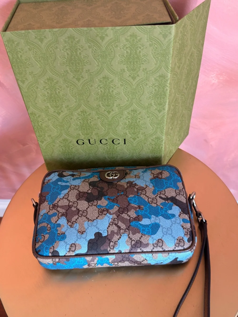 Gucci Blue and Brown Camouflage GG Supreme Messenger Bag